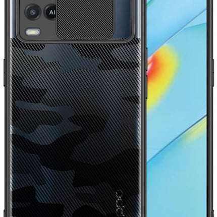 Camo Slider Back Cover for Oppo A54 , [Military Grade Protection] Shockproof Slim Clear Camera Shield Bumper Back Case (Black)