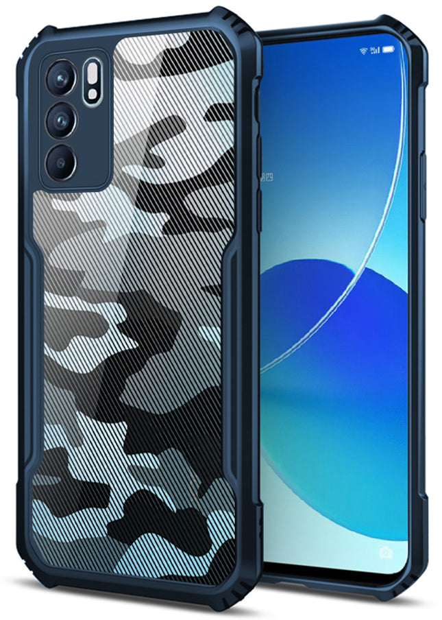 Beetle Camouflage for Oppo Reno 6 Back Case , [Military Grade Protection] Shock Proof Slim Hybrid Bumper Cover (Blue)