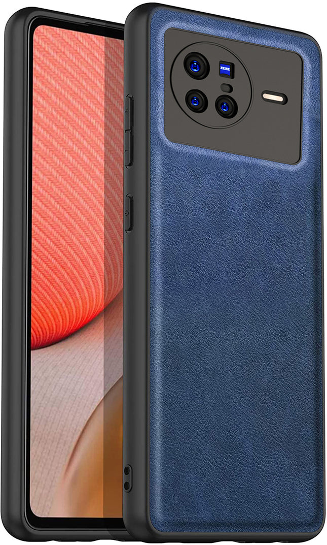 Tux Back Case for Vivo X80 , Slim Leather Case with Soft Edge Shockproof Back Cover (Blue)