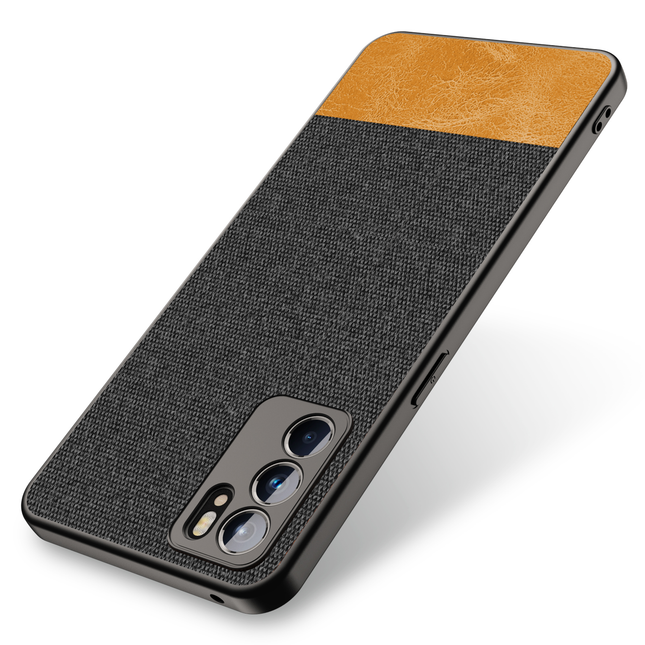 Soft Fabric & Leather Hybrid Protective Case Cover for Oppo Reno 6 (Black,Brown)