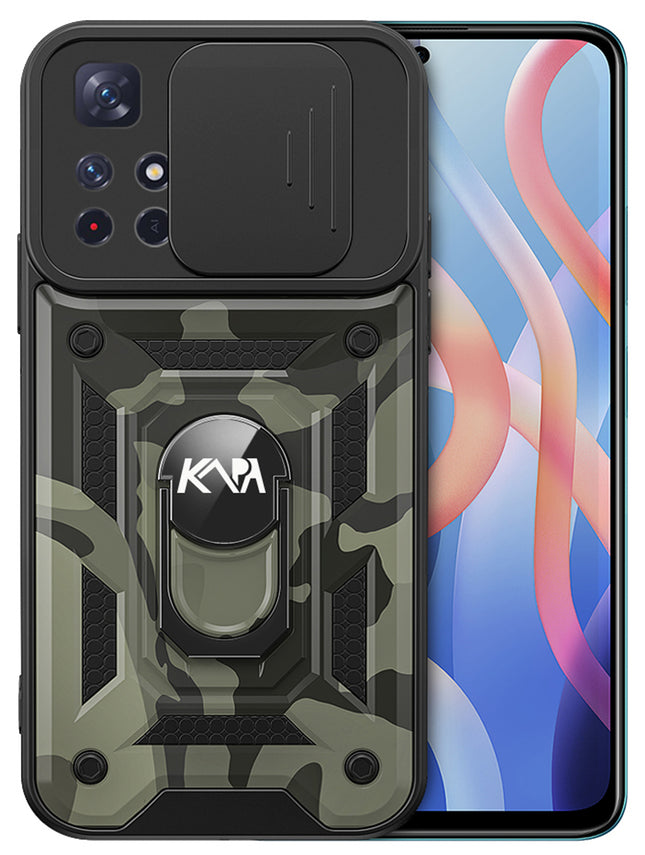 Tank Back Cover for Redmi Note 11T  (5G) , Inbuilt Ring + Slider Shockproof Lens Protection Case (Black)