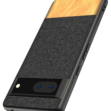 Mobizang Soft Fabric & Leather Hybrid for Google Pixel 7 Back Cover | Shockproof Hybrid Slim Hard Anti Slip Back Case (Black , Brown)