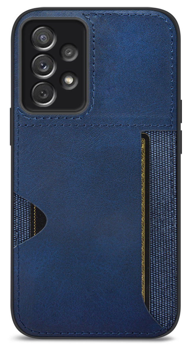 Mobizang Razor Wallet Back Case for Samsung Galaxy A73 (5G) | Slim PU Leather & Fabric Cover with Inbuilt Card Pocket (Blue)