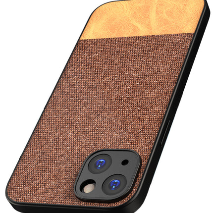 Mobizang Soft Fabric & Leather Hybrid Protective Back Cover for Apple iPhone 15 Plus | Shockproof Slim Hard Anti Slip Back Case (Brown)
