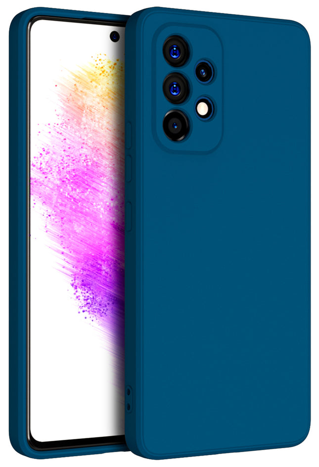 Matte Lens Protective Back Cover for Samsung Galaxy A73 (5G), Slim Silicone with Soft Lining Shockproof Flexible Full Body Bumper Case (Blue)