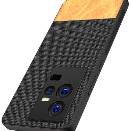 Mobizang Soft Fabric & Leather Hybrid for IQOO 11 Back Cover | Shockproof Hybrid Slim Hard Anti Slip Back Case (Black , Brown)