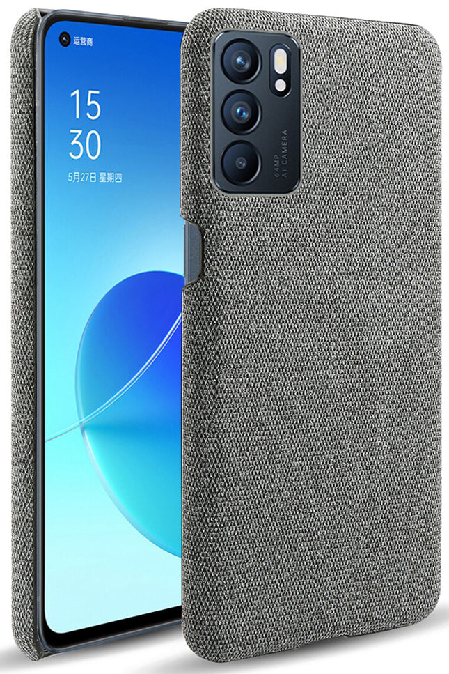 Woven Soft Fabric Case for Oppo Reno 6 Back Cover, Shock Protection Slim Hard Anti Slip Back Cover (Grey)
