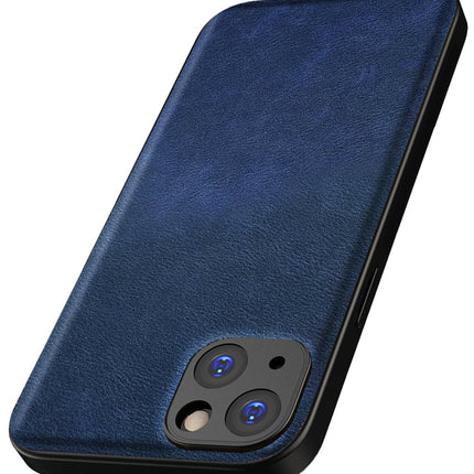 Mobizang Tux Leather Back Cover for Apple iPhone 15 Plus | Slim Shockproof Camera Protection Bumper Case (Blue)