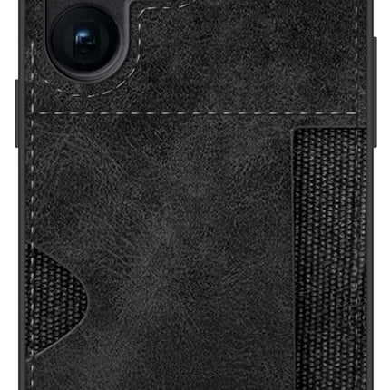 Mobizang Razor Wallet Back Case for Samsung Galaxy S23 Ultra | Slim PU Leather & Fabric Cover with Inbuilt Card Pocket (Black)