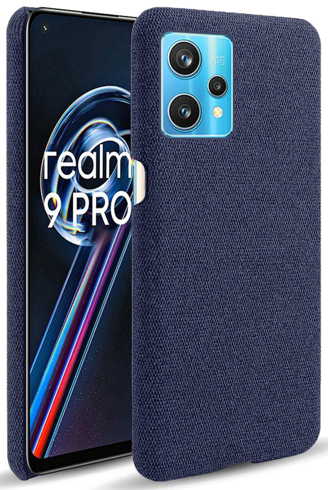 Woven Soft Fabric Case for Realme 9 Pro Plus Back Cover, Shock Protection Slim Hard Anti Slip Back Cover (Blue)
