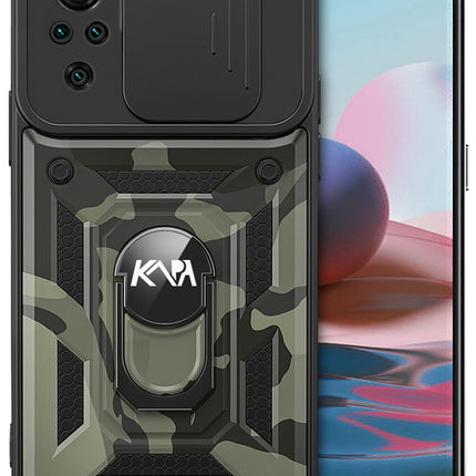 Tank Back Cover for Redmi Note 10 / Note 10S, Inbuilt Ring & Slider [Military Grade Protection] Shockproof Lens Protection Case (Black)