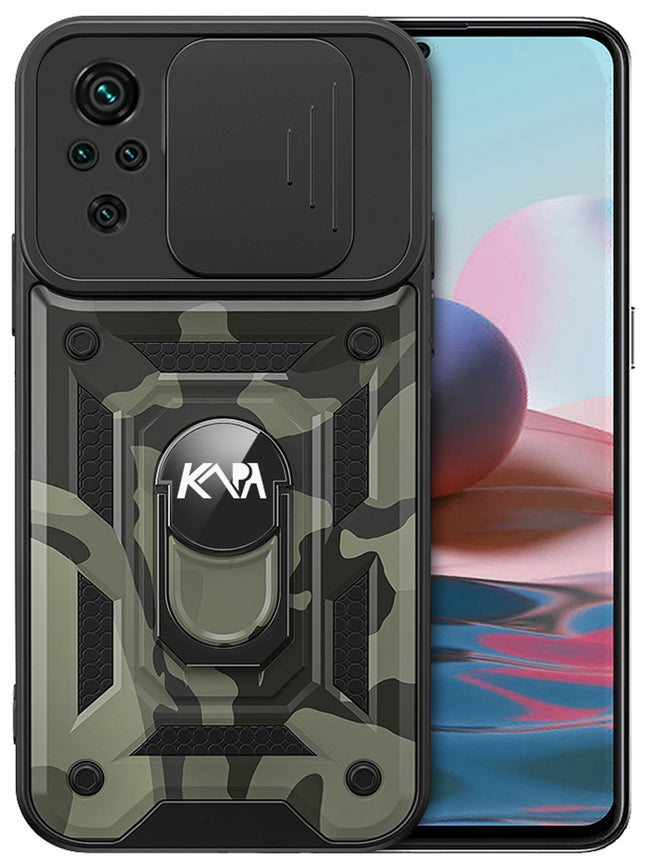 Tank Back Cover for Redmi Note 10 / Note 10S, Inbuilt Ring & Slider [Military Grade Protection] Shockproof Lens Protection Case (Black)