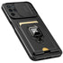 Bisen Back Cover for Oppo F19 Pro , Inbuilt Camera Slider ,Ring Stand and Card Pocket Shockproof Slim Bumper Back Case (Black)