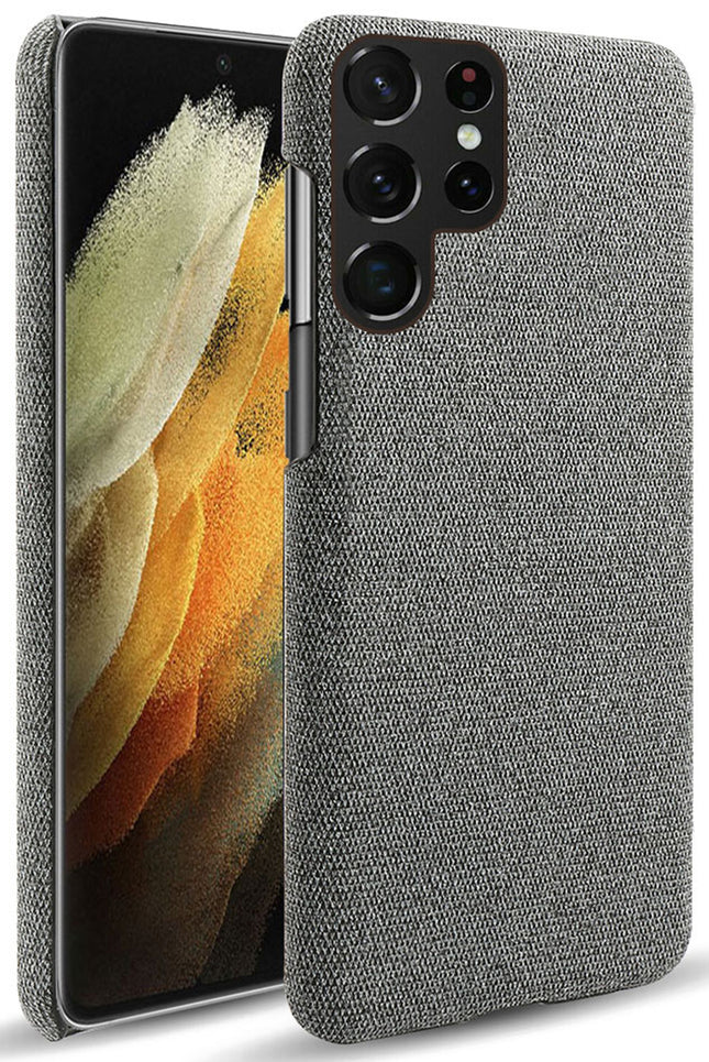 Woven Soft Fabric Case for Samsung Galaxy S22 Ultra Back Cover, Shock Protection Slim Hard Anti Slip Back Cover (Grey)
