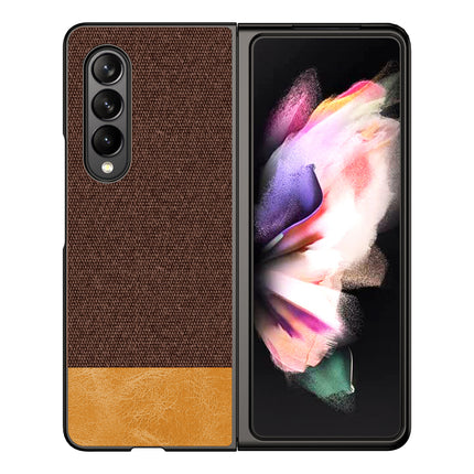 Soft Fabric & Leather Hybrid Protective Case Cover for Samsung Galaxy Z Fold 3 (Brown)