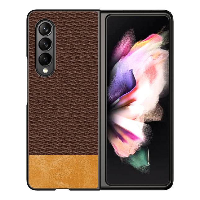 Soft Fabric & Leather Hybrid Protective Case Cover for Samsung Galaxy Z Fold 3 (Brown)