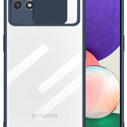 Slider Back Cover for Samsung Galaxy F42 (5G) / A22 (5G), [Military Grade Protection] Shockproof Slim Clear Camera Shield Bumper Back Case (Blue)