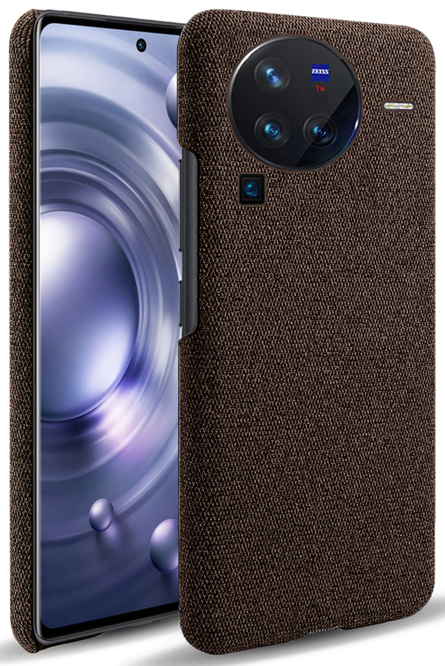 Mobizang Woven Soft Fabric Case for Vivo X80 Pro (5G) Back Cover,  Shock Protection Slim Hard Anti Slip Back Cover (Brown)