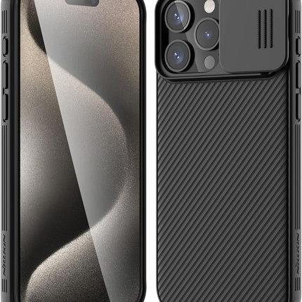Mobizang Camshield Back Cover for Apple iPhone 15 Pro Max | Inbuilt Slider Shockproof Lens Protection Case (Black)