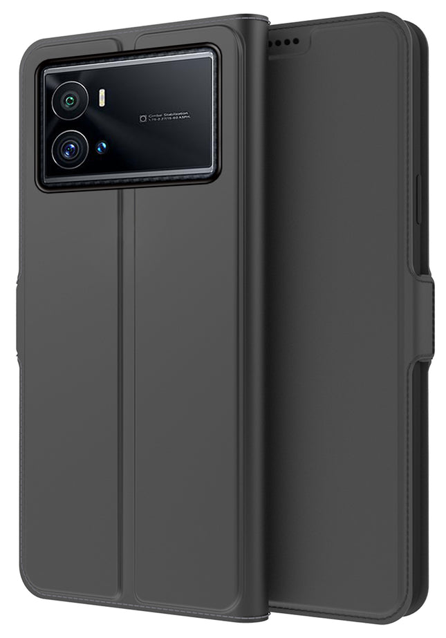 Noble Slim Flip Cover for Vivo IQOO 9 Pro , Magnetic and Card Holder Stand Leather Flip Wallet Case (Black)