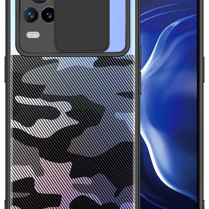 Camo Slider Back Cover for Vivo V20 , [Military Grade Protection] Shockproof Slim Clear Camera Shield Bumper Back Case (Black)