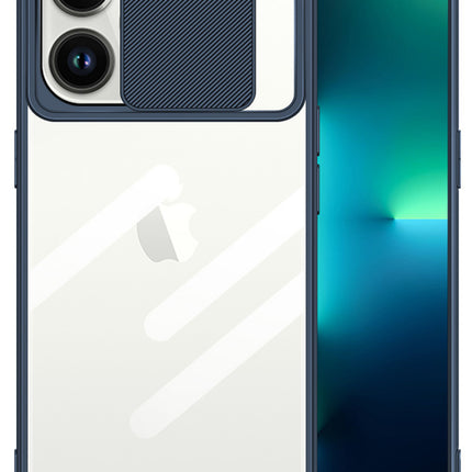 Slider Back Cover for Apple iPhone 13 Pro Max , [Military Grade Protection] Shockproof Slim Clear Camera Shield Bumper Back Case (Blue)