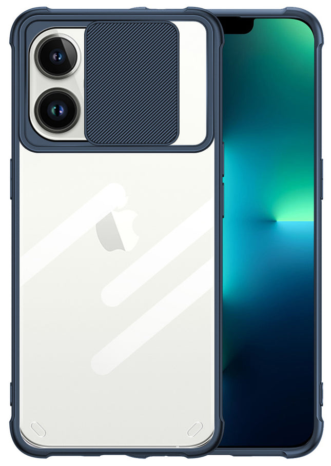 Slider Back Cover for Apple iPhone 13 Pro Max , [Military Grade Protection] Shockproof Slim Clear Camera Shield Bumper Back Case (Blue)