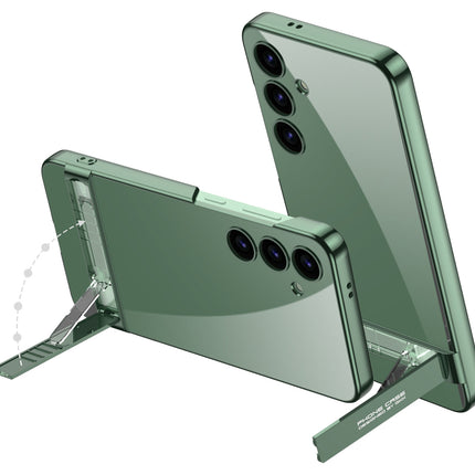Mobizang Phantom Ultra Thin Back Case for Samsung Galaxy S24 Cover | Inbuilt Kick Stand Electroplated Edges Full Body Protection Back Cover (Green)