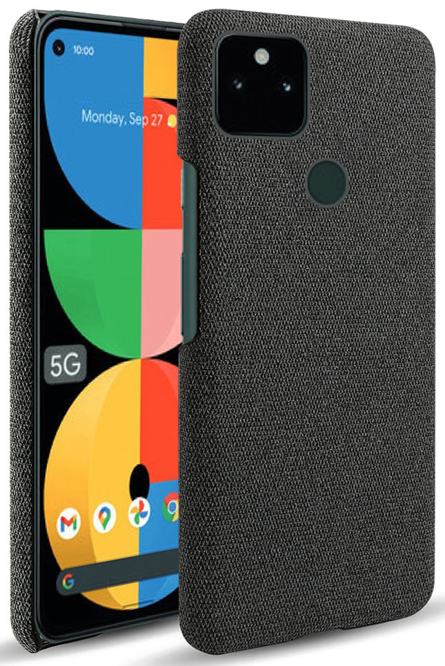Woven Soft Fabric Case for Google Pixel 5A Back Cover, Shock Protection Slim Hard Anti Slip Back Cover (Black)