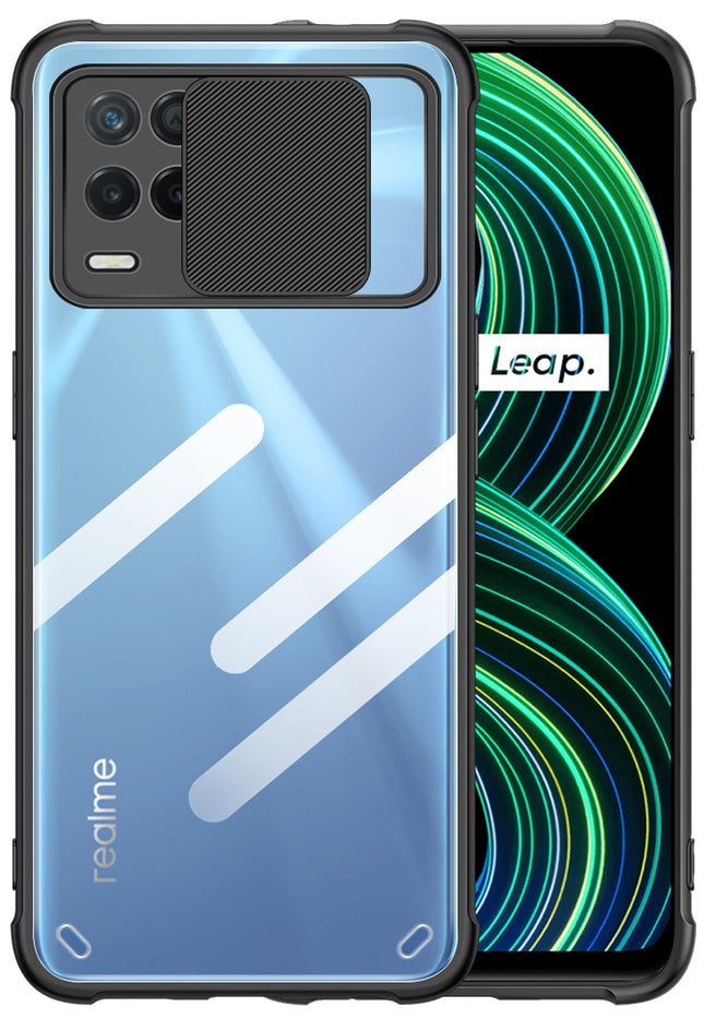Slider Back Cover for Realme 8 Pro / Realme 8 (4G) , [Military Grade Protection] Shockproof Slim Clear Camera Shield Bumper Back Case (Black)