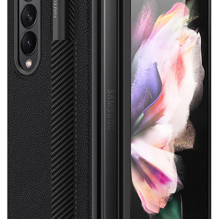 Leather Case With S Pen Holder for Samsung Galaxy Z Fold3 , 360 Full Body Protection Cover, Black