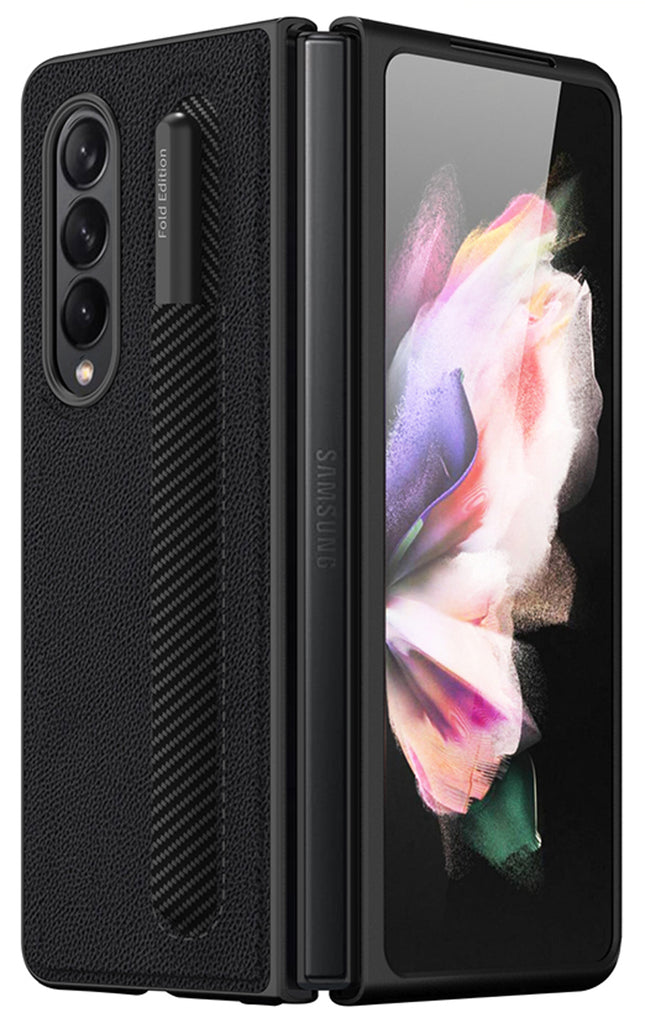 Leather Case With S Pen Holder for Samsung Galaxy Z Fold3 , 360 Full Body Protection Cover, Black