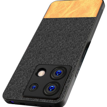 Mobizang Soft Fabric & Leather Hybrid Protective Back Cover for Redmi Note 13 PRO | Shockproof Slim Hard Anti Slip Back Case (Black , Brown)