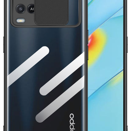 Slider Back Cover for Oppo A54 , [Military Grade Protection] Shockproof Slim Clear Camera Shield Bumper Back Case (Black)