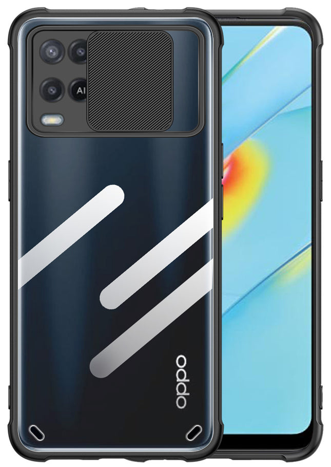 Slider Back Cover for Oppo A54 , [Military Grade Protection] Shockproof Slim Clear Camera Shield Bumper Back Case (Black)