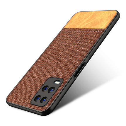 Soft Fabric & Leather Hybrid for Oppo A54 (4G) Back Cover, Shockproof Protection Slim Hard Back Case (Brown)