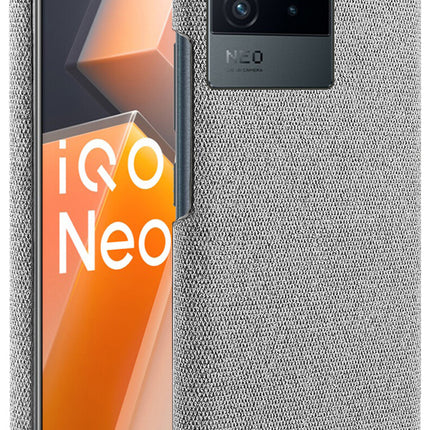 Mobizang Woven Soft Fabric Case for Vivo IQOO Neo 6 (5G) Back Cover,  Shock Protection Slim Hard Anti Slip Back Cover (Grey)
