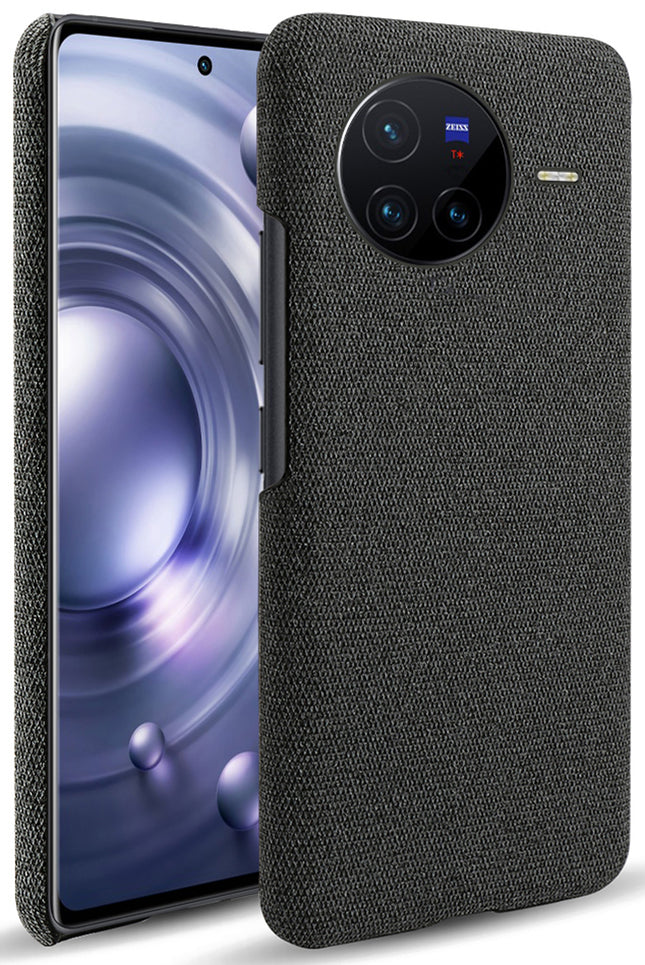 Mobizang Woven Soft Fabric Case for Vivo X80 (5G) Back Cover,  Shock Protection Slim Hard Anti Slip Back Cover (Black)