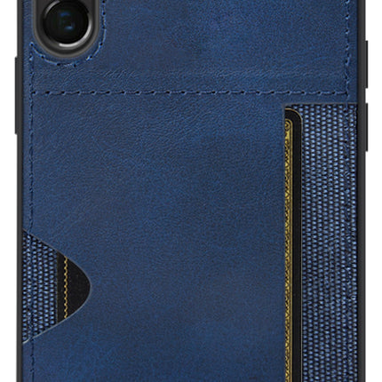 Mobizang Razor Wallet Back Case for Samsung Galaxy S23 Ultra | Slim PU Leather & Fabric Cover with Inbuilt Card Pocket (Blue)