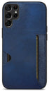 Mobizang Razor Wallet Back Case for Samsung Galaxy S23 Ultra | Slim PU Leather & Fabric Cover with Inbuilt Card Pocket (Blue)