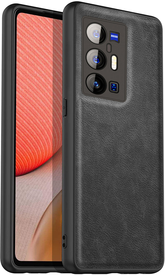 Tux Back Case For Vivo X70 Pro Plus , Slim Leather Case with Soft Edge Shockproof Back Cover (Black)