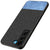 Soft Fabric & Leather Hybrid for Samsung Galaxy S21 FE Back Cover, Shockproof Protection Slim Hard Back Case (Black ,Blue)