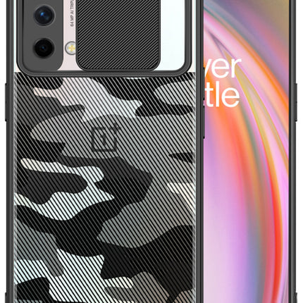 Camo Slider Back Cover for OnePlus Nord CE (5G) [Military Grade Protection] Shockproof Slim Clear Camera Shield Bumper Back Case (Black)