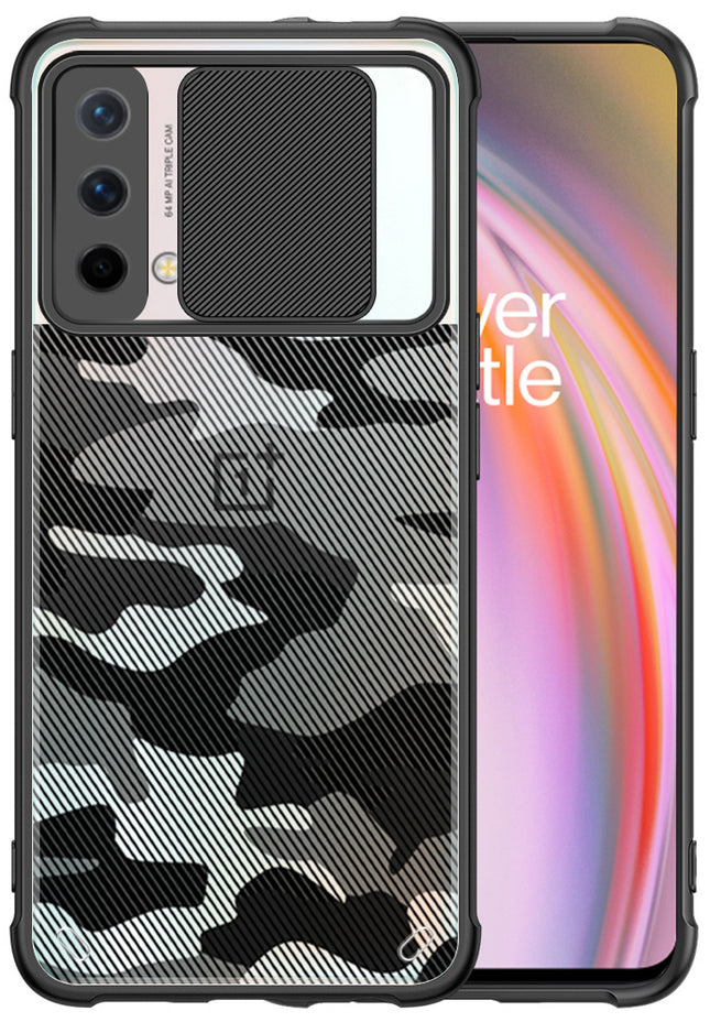 Camo Slider Back Cover for OnePlus Nord CE (5G) [Military Grade Protection] Shockproof Slim Clear Camera Shield Bumper Back Case (Black)