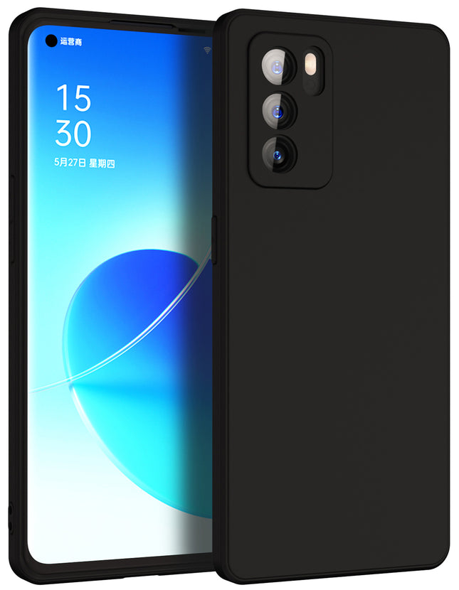 Matte Lens Protective Back Cover for Oppo Reno 6 Pro (5G) , Slim Silicone with Soft Lining Shockproof Flexible Full Body Bumper Case , Black
