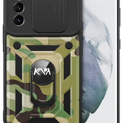 Tank Back Cover for Samsung Galaxy S21 Ultra , Inbuilt Ring + Slider [Military Grade Protection] Shockproof Lens Protection Case (Green)