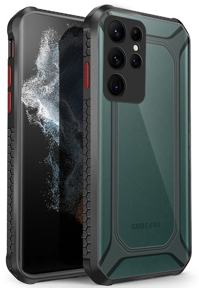 Unicorn for Samsung Galaxy S22 Ultra Clear Back Case, [Military Grade Protection] Shock Proof Slim Hybrid Bumper Cover (Black)
