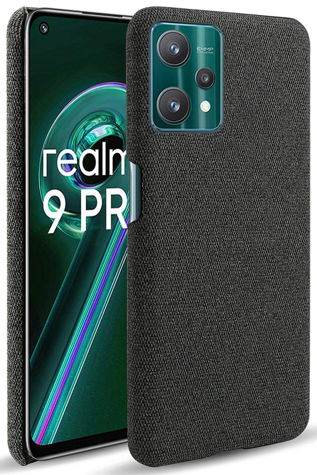 Woven Soft Fabric Case for Realme 9 Pro Back Cover, Shock Protection Slim Hard Anti Slip Back Cover (Black)