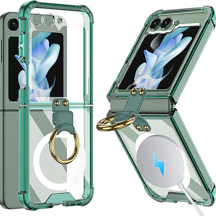 Mobizang Clear Airbag Ring Back Case for Samsung Galaxy Flip5 / Z Flip 5 ,Transparent Shockproof Slim Hard Protective Cover (Green)