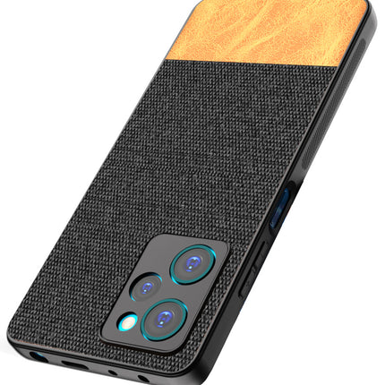 Mobizang Soft Fabric & Leather Hybrid for Poco X5 PRO Back Cover | Shockproof Hybrid Slim Hard Anti Slip Back Case (Black, Brown)